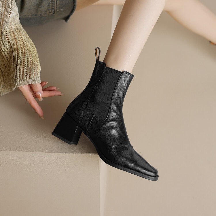 Soft Chunky Heel Chelsea Boots Sheepskin Square Toe Ankle Boots Women 2025 Autumn Shoes Genuine Leather Autumn and Winter Women's Boots Height-Increasing Ankle Boots Soft Chunky Heel Chelsea Boots Sheepskin Square Toe Ankle Boots Women 2025 Autumn Shoes Genuine Leather Autumn and Winter Women's Boots Height-Increasing Ankle Boots