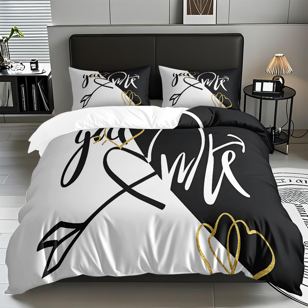 TEMU / JIT textil doméstico alfabeto digital impresión molido conjunto textil doméstico suave piel transpirable colcha cubierta de almohada combinación