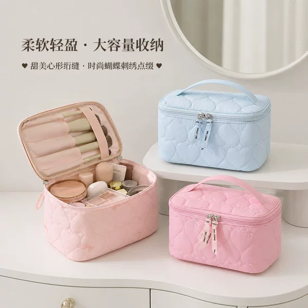 Runhui's new Heartbeat design makeup bag, toiletry storage bag, travel makeup bag, large-capacity makeup case