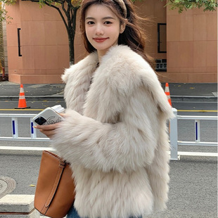 Imitation Fox Fur Outwear Winter Plush Outwear for Women Thickeneded Net Red Furry Small Fragrance Navy Collar Young Style