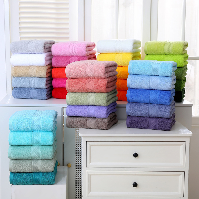 Cross-Border Foreign Trade Wholesale Cotton Solid Color Jacquard Towel Set with Satin Trim, Three-Piece Towel Set, Bath Towel, Square Towel, Six-Piece Set