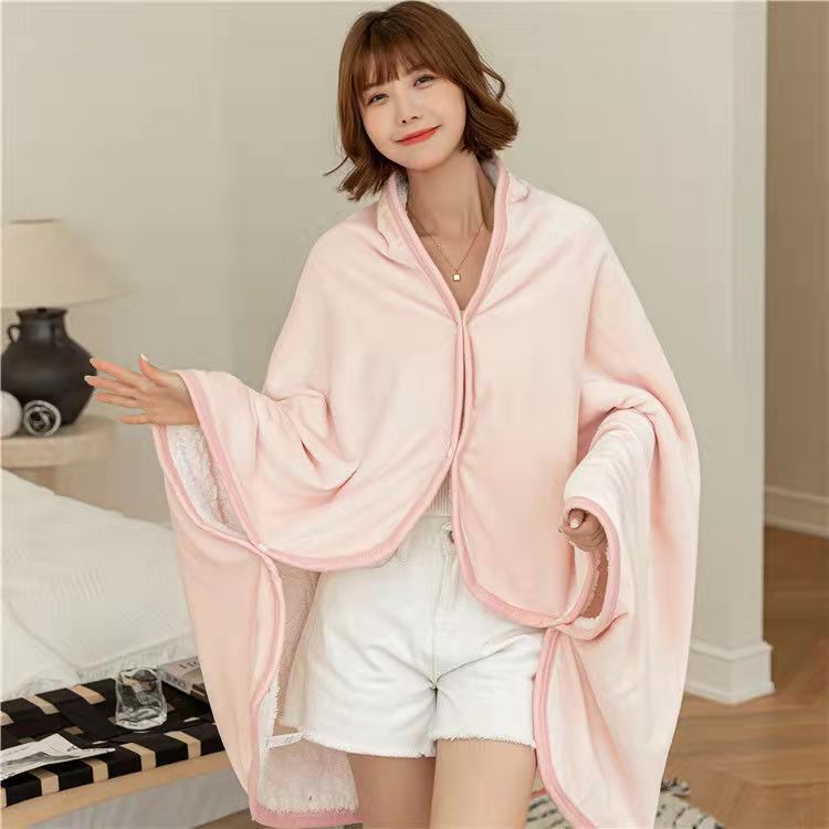Flannel cape blanket, air-conditioned lazy shawl blanket, nap office warm air-conditioned cape small blanket