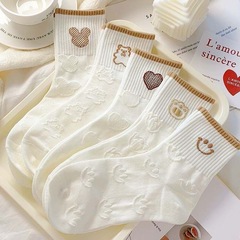 Summer thin white socks for women, cartoon crew socks, INS trendy, high-quality, Korean college style, versatile and breathable