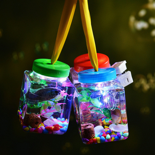 Street stall night market luminous cans fish bottles goldfish tank jellyfish betta tank pet plastic portable turtle box