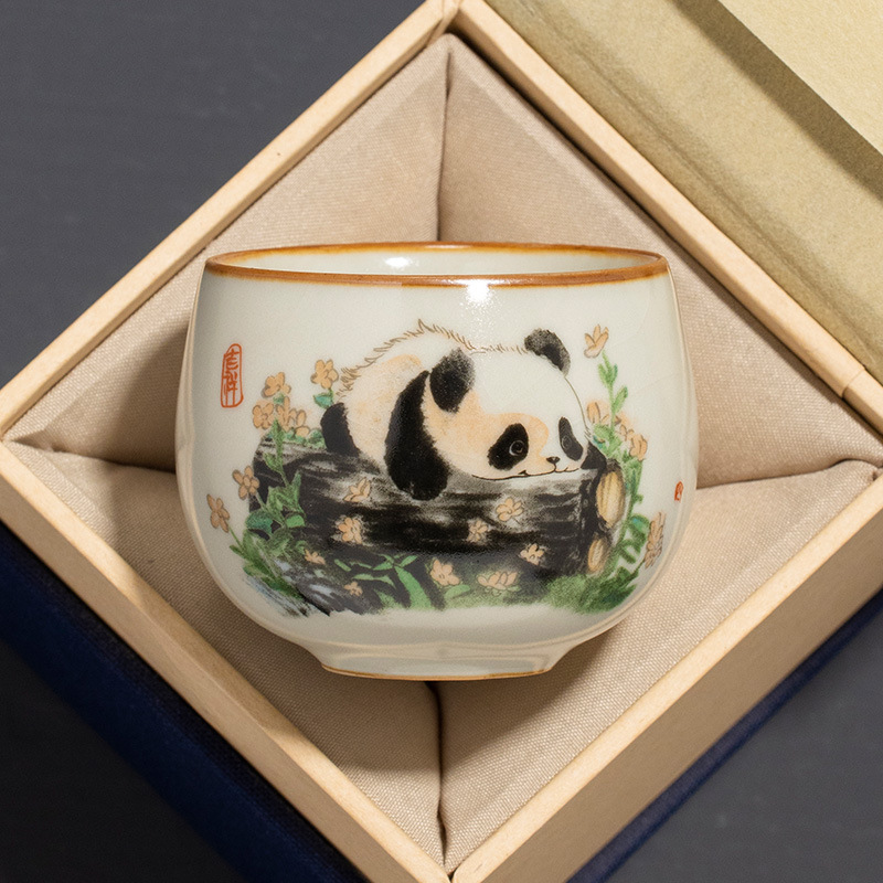 汝窯パンダ禅定小茶杯主人杯家庭用品茗杯丁製茶杯工夫茶杯|undefined