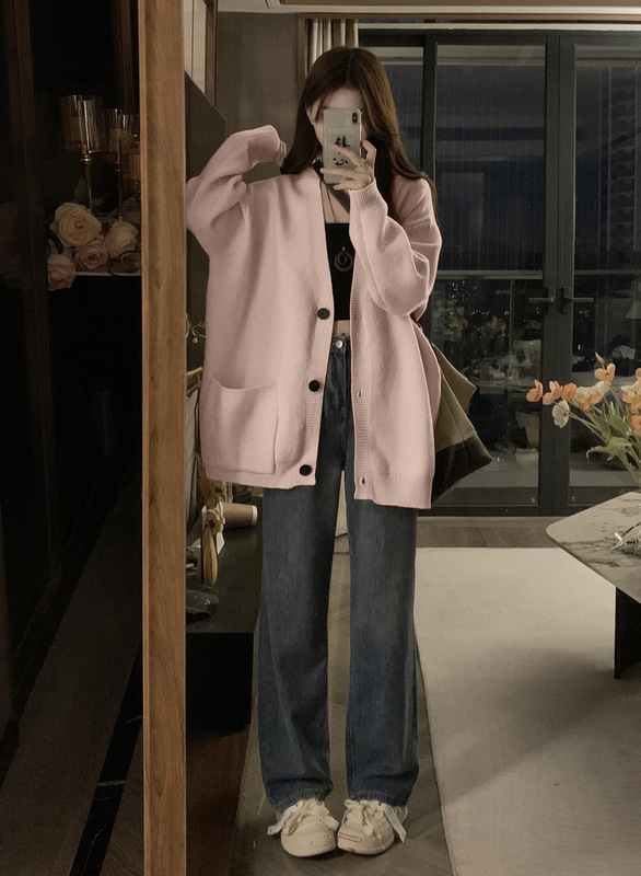 慵懒风毛衣女秋冬2025新款上衣宽松显瘦百搭领针织开衫外套|undefined
