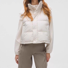 lulu女士短款羽绒防风拒水四格马甲连帽背心立领保暖外套