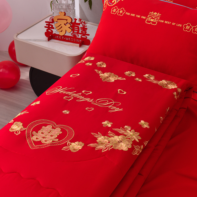 웨딩 빅 레드 웨딩 담요 DOUDOU 벨벳 양면 자수 담요 여름 에어컨 담요 축제 여름 기계 세탁기
