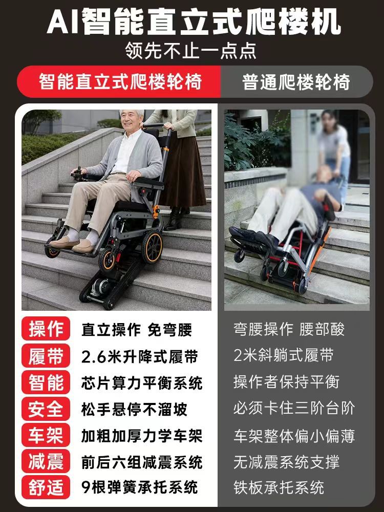 Foldable aluminum alloy electric stair climber that allows you to climb stairs without bending over; a specialized electric wheelchair designed for use in older buildings