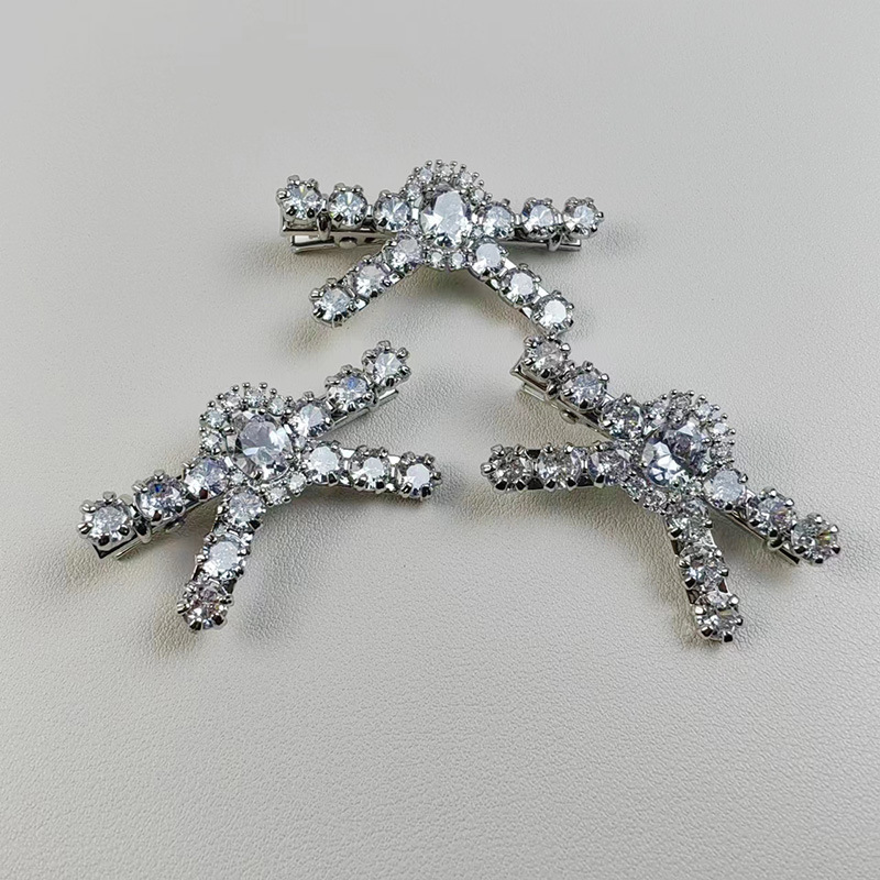 Gem Bow Hairpin Small French Style Light Luxury Full Set Zircon Shiny Personality High-end Style Women's Hair Accessories