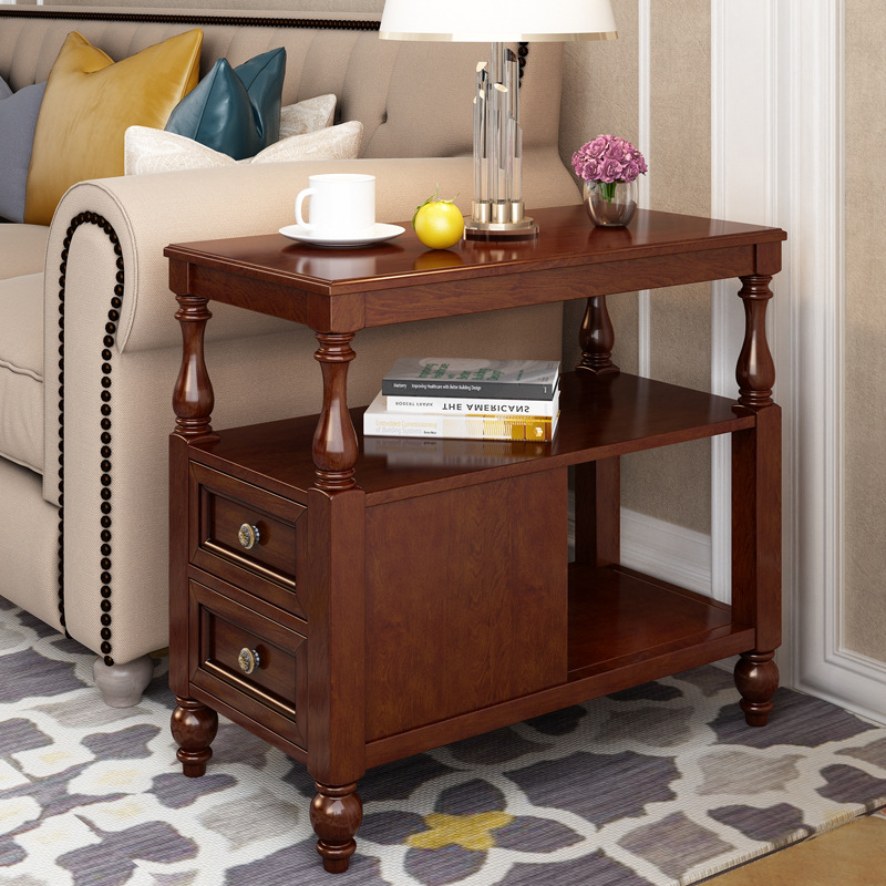 American-style sofa side cabinet, side cabinet, solid wood corner stand, long storage side table, narrow tea table, living room side table, small tea table, table