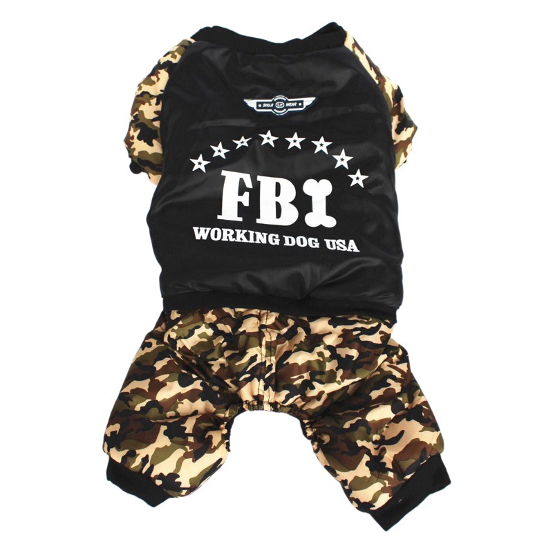 Mascota otoño e invierno nuevo FBI camuflaje mascota estilo británico ropa de perro de moda Super guapo mascota ropa de cuatro patas en stock