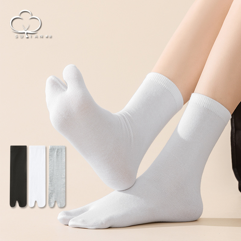 Two-Toe Socks for Women, Mid-Calf Socks, White Thumb-Separated Socks, Thin Two-Toe Socks, Pig's Hoof Socks, Sheep's Hoof Socks, Trendy Women's Socks