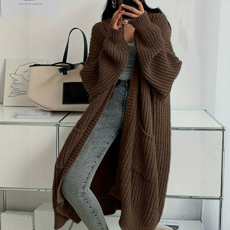 Thickened Autumn and Winter Knee Sweater Coat Women's Loose All-match Base Long-sleeved Knitted Cardigan Lazy Fashion Mid-length Thickened Autumn and Winter Knee Sweater Coat Women's Loose All-match Base Long-sleeved Knitted Cardigan Lazy Fashion Mid-length