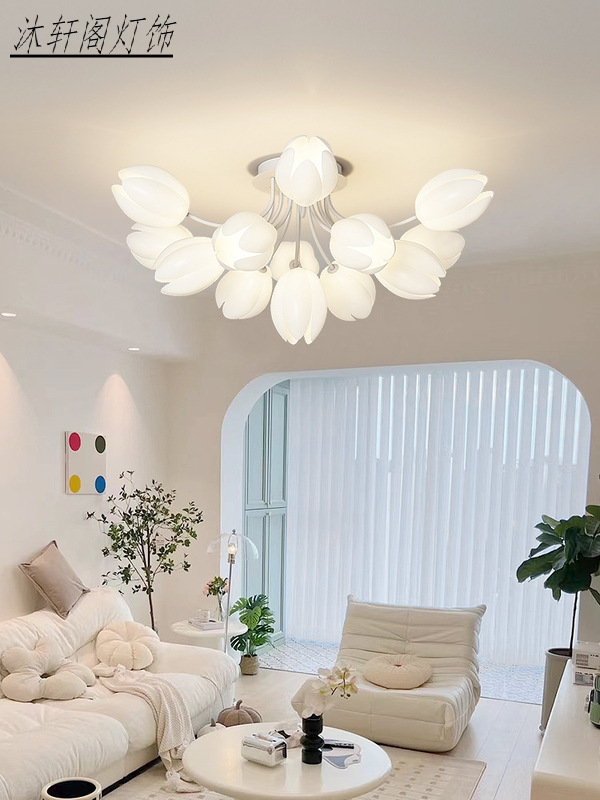 法式奶油风玉兰花造型led客厅吸顶灯大气全屋灯具套餐组合