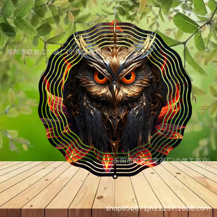 Cross-Border Popular Animal Style Wind Pendant Outdoor Courtyard Garden Decoration Metal Owl 3D Rotating Wind Chime
