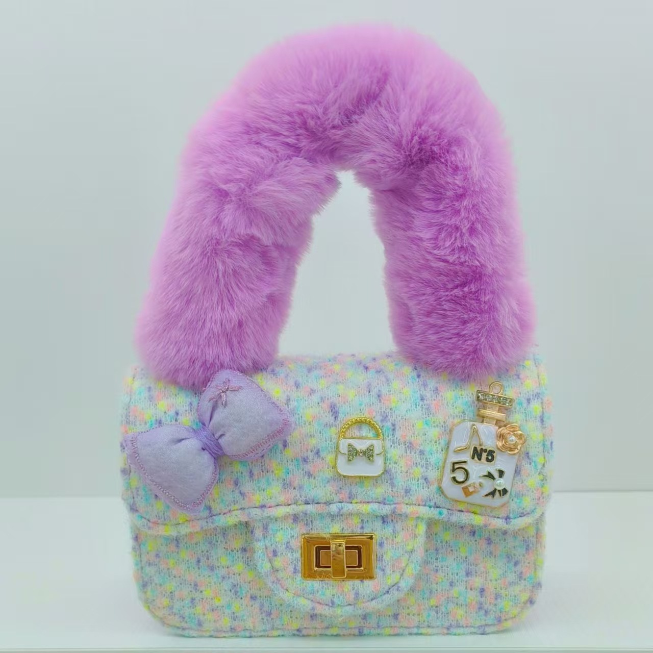 Bolso de peluche de arco, bolso de hombro para niñas, bolso de mochila, bolso de moda, bolso de cambio