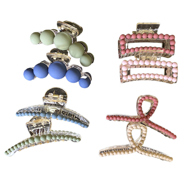 Clip de pelo cruzado perla de estilo coreano Cabeza trasera updo clip de pelo elegante temperamento gran agarre de pelo clip de tiburón tocado para mujeres