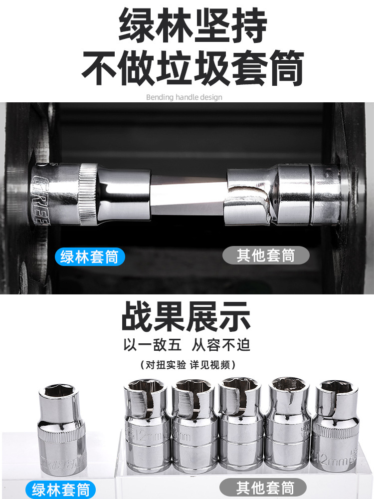 Suitable for Green Forest Auto Repair Tool Set Socket Wrench Ratchet Car Repair Combination Car Repair Tool Box Multi-Function