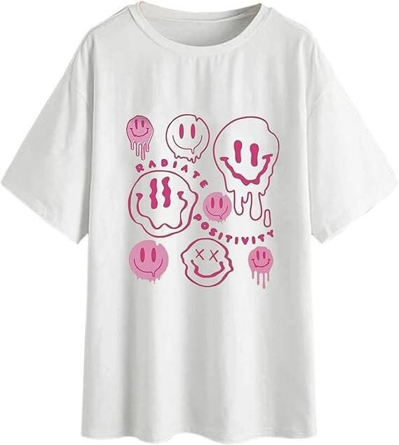 Verano Y2K tops de mujer casual retro de manga corta niña suelta cuello redondo camiseta negra Pedido mínimo de una pieza