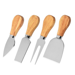 Stainless steel wooden handle cheese knife fork set baking tools pizza cake server cheese butter knife direct sale