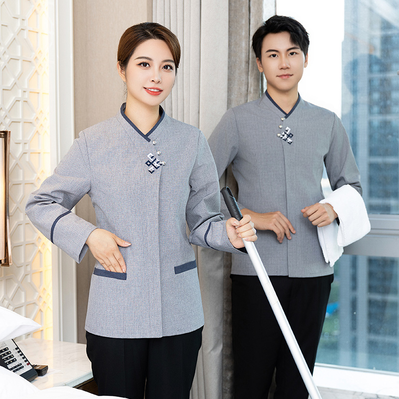 Hotel star guest room cleaning work clothes long sleeve spring and autumn aunt cleaning work clothes property supermarket school housekeeping female