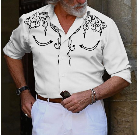 2024 new foreign trade Men's embroidery shirt American western style shirt Western Denim embroidery lining