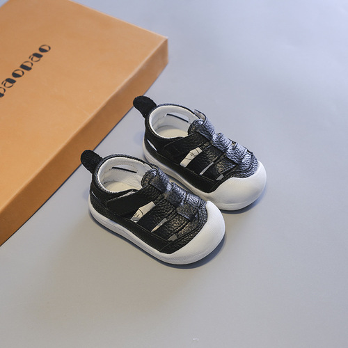  Spring and Summer Genuine Leather Baby Sandals Baotou Soft Soled Children's Shoes Toddler Shoes Velcro Baby Shoes Anti-Slip Hollow