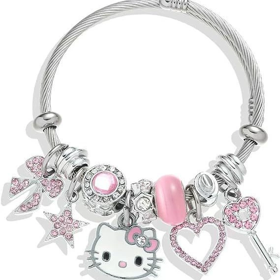 Браслет (Hello Kitty) браслет с подвесками из нержавеющей стали, мультяшные подвески, милые розовые акценты