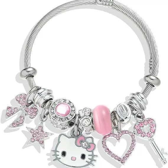 Браслет (Hello Kitty) браслет с подвесками из нержавеющей стали, мультяшные подвески, милые розовые акценты