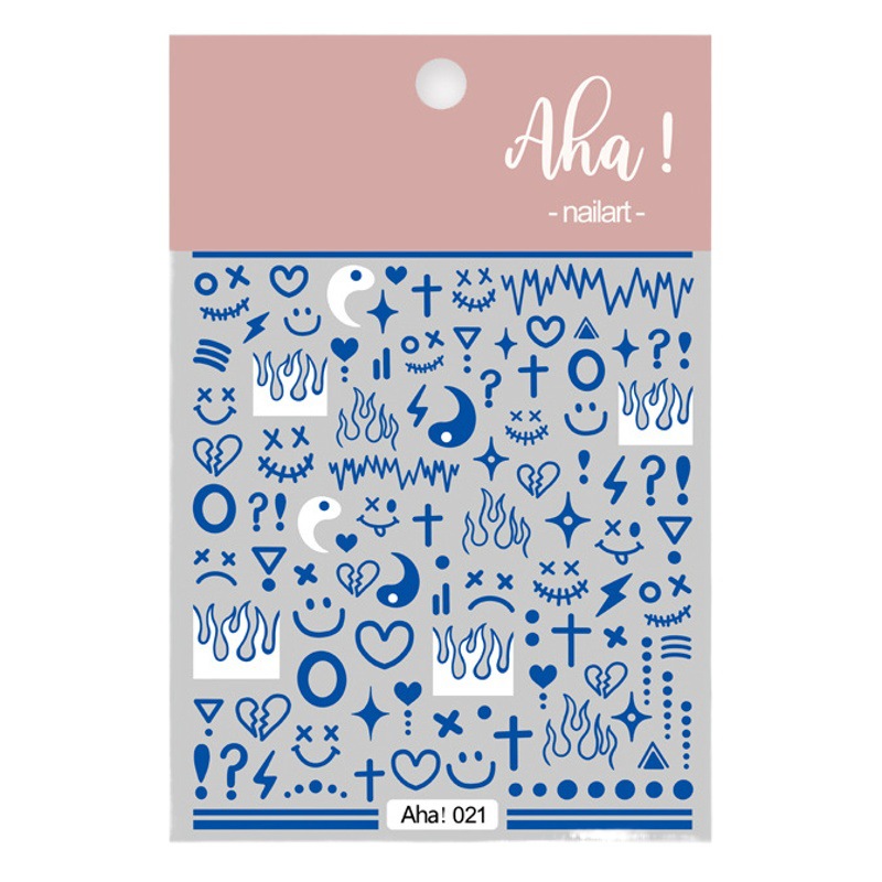 Ins popular manicura Klein azul llama patrón de cara sonriente pegatina ultra-Delgado adhesivo blanco y negro lindo clavo 4