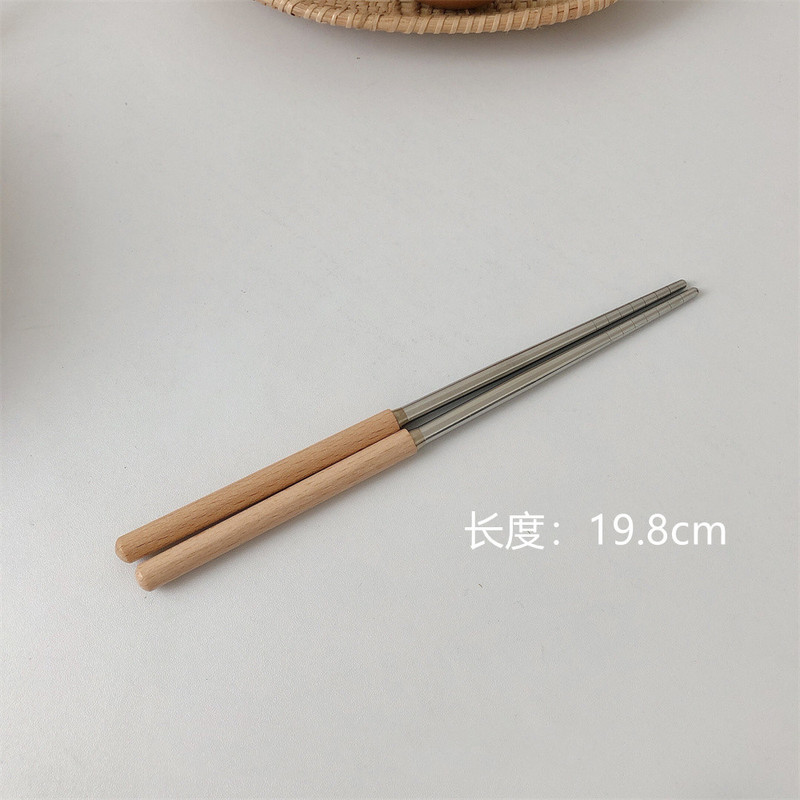 学生木柄ステンレスナイフフォーク食器セットステーキデザートインスタ风长柄箸フォークスプーンセット|undefined