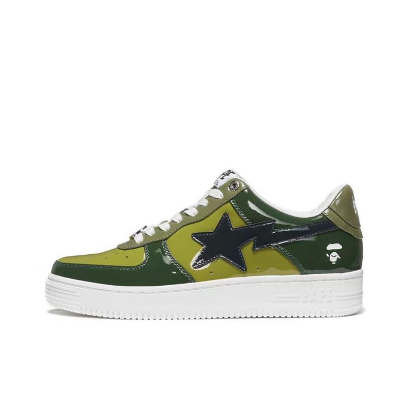 BAPESTA DUNK ブラック ホワイト グリーン パテントレザー ストリート トレンド バイブ ロートップ カジュアル スニーカー|undefined