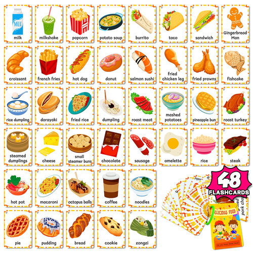 48 Food Recognition Baby Enlightenment Education Cards Cross-border Parent-child Time Children's Early Education Brain-teaser Education Cards