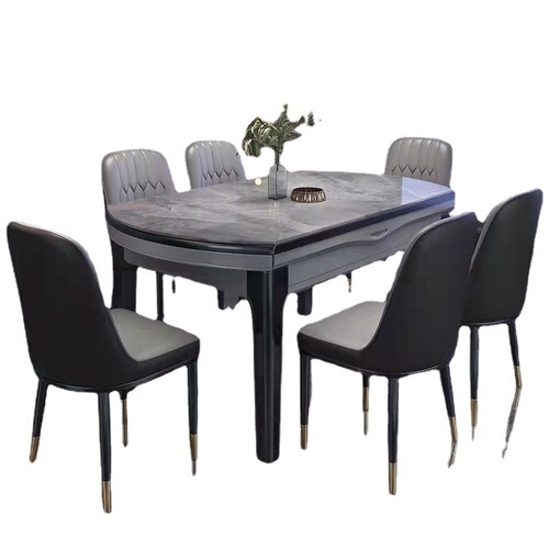 Solid wood slate dining table and chairs folding dining table combination for home modern living room multifunctional rectangular variable round table