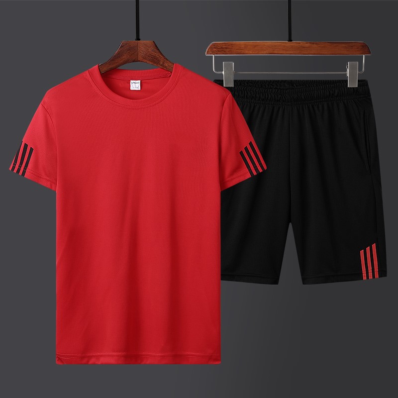 Comercio exterior deportivo grande manga corta hombre y mujer tres barras pantalones cortos ropa de secado rápido hombre personalizado dos piezas conjunto examen físico
