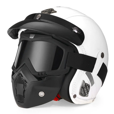 Helmet, Electric Vehicle Safety Helmet, Motosiklet dəbilqələri - m-milky-white-mask-goggles-you-can-leave-a-message-to-change-to-transparent-goggles-comes-with-hat-brim-face-towel