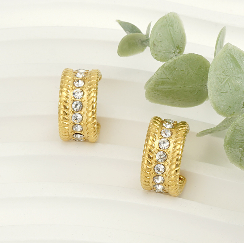 Ear Studs Classification 1 Pair Fashion C Shape Plating Inlay Stainless Steel Rhinestones Ear Studs