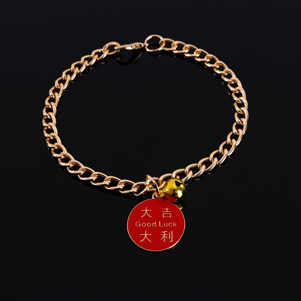 Mascotas de metal para atraer dinero colgante Ping An gatos perros collares de campanas de Año Nuevo Fu accesorios de cadena de oro