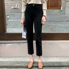 黑色牛仔裤女2022春秋高腰直筒宽松八分小个子九分裤色烟管裤女