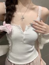 韩版纯欲风蕾丝花边吊带背心女夏季修身百搭短款性感打底辣妹上衣