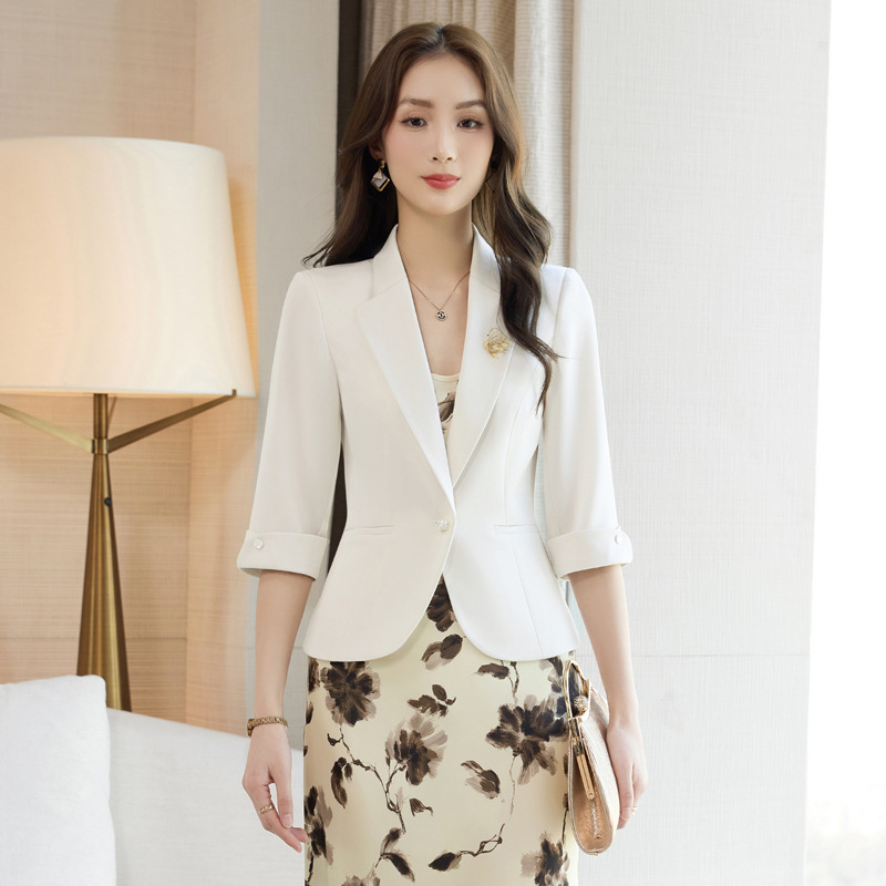2026 New White Mid-Sleeve Blazer for Women, Summer Slim-Fit Casual Short Blazer for Petite Figures