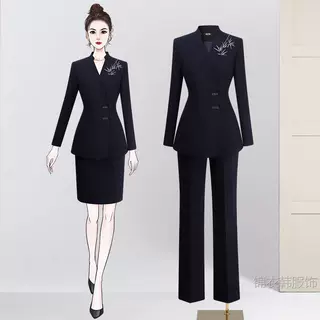 职业套装女春秋气质新中式案场客服前台工装珠宝店工作服西装制服