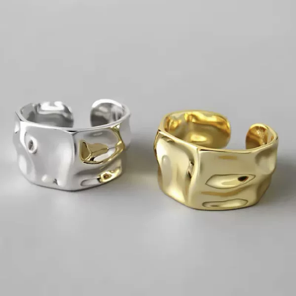 Cross-border Retro Geometric Irregular Concave-convex Surface Wide Two-color Open Joint Ring Cold Wind Women's Ring