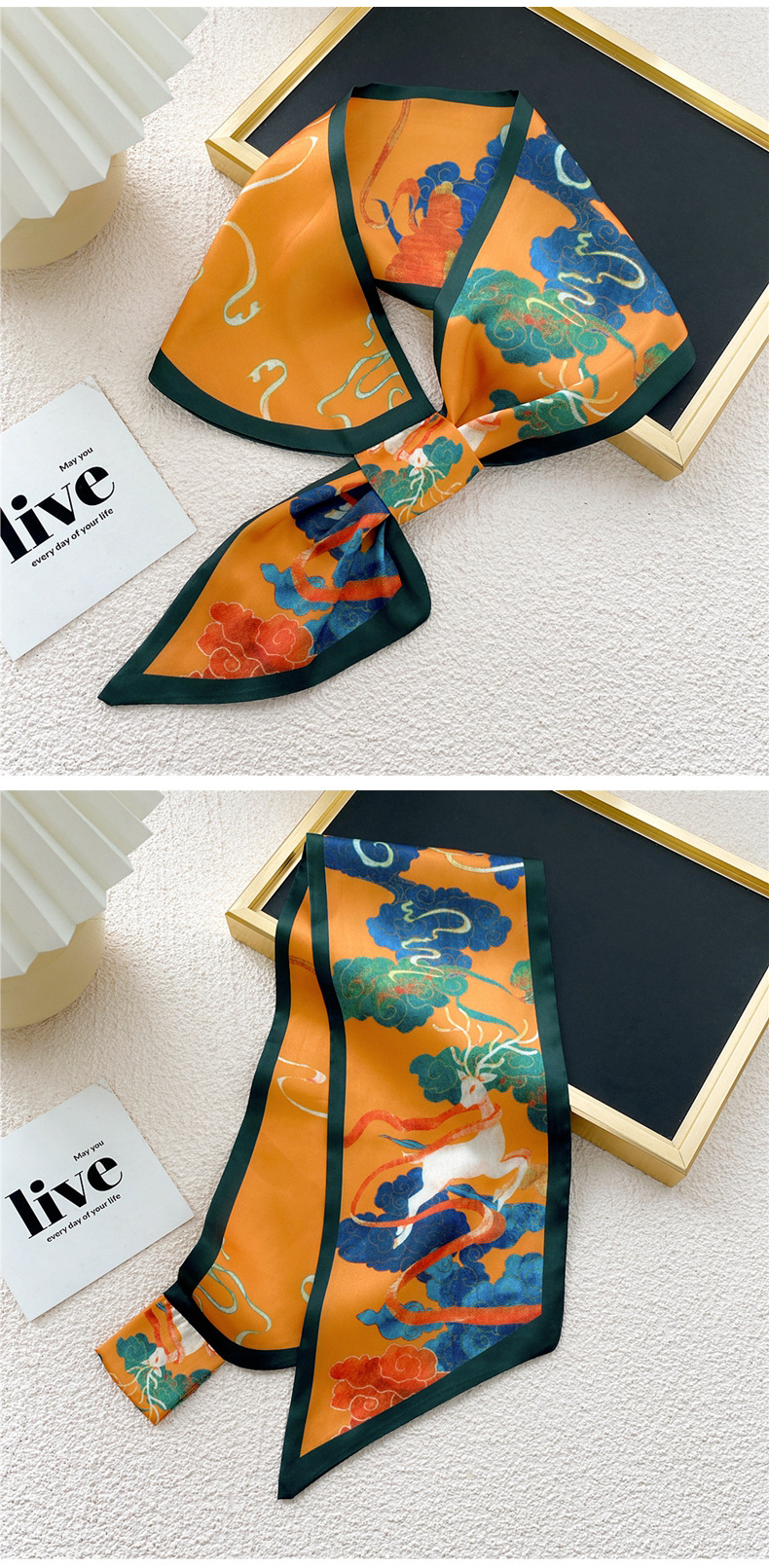 Moda Contraste Color Impresión Cruz Pequeña Bufanda De Seda Al Por Mayor Nihaojewelry display picture 2