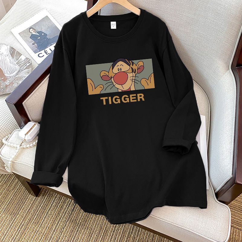 純綿長袖tシャツ女性秋新作韓国版ins潮オリジナルデザイン感プリント超美しいシャツ上着|undefined
