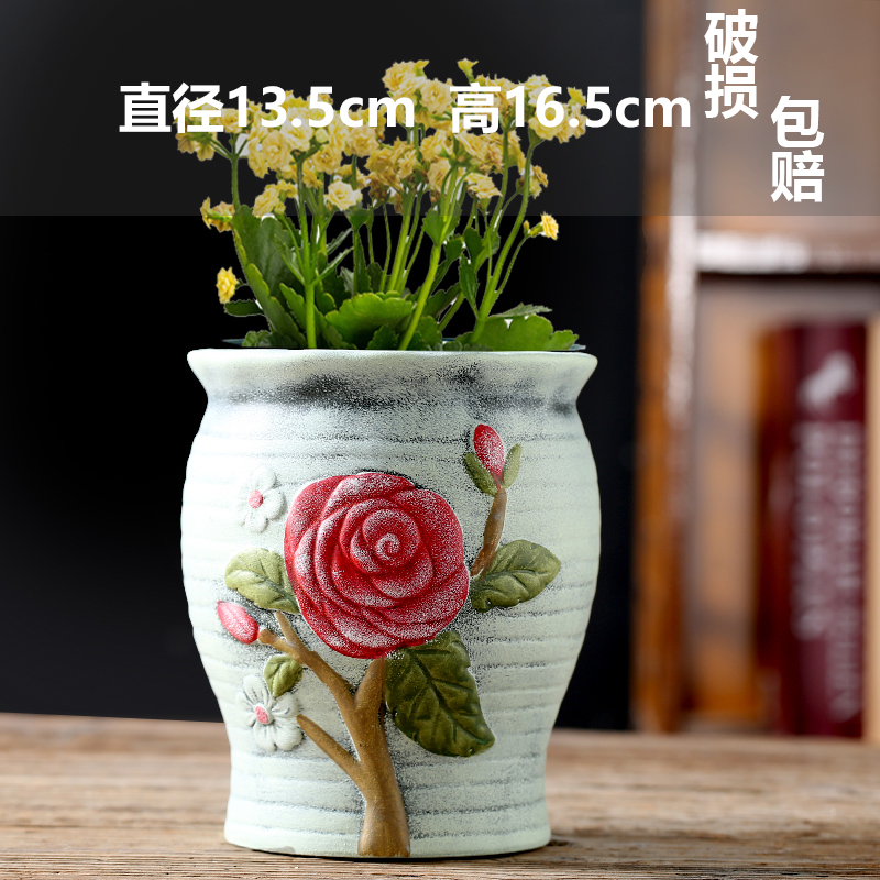 도자기 - 손으로 그린 크고 큰 장미 항아리 - 조합