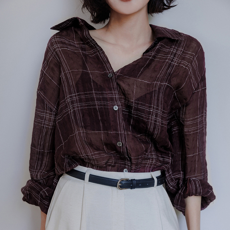 Pure Cotton Plaid Shirt, Light and Breathable Casual Top for Women, Fashionable Sun Protection Cardigan, Loose Plaid Shirt for Spring and Summer Pure Cotton Plaid Shirt, Light and Breathable Casual Top for Women, Fashionable Sun Protection Cardigan, Loose Plaid Shirt for Spring and Summer