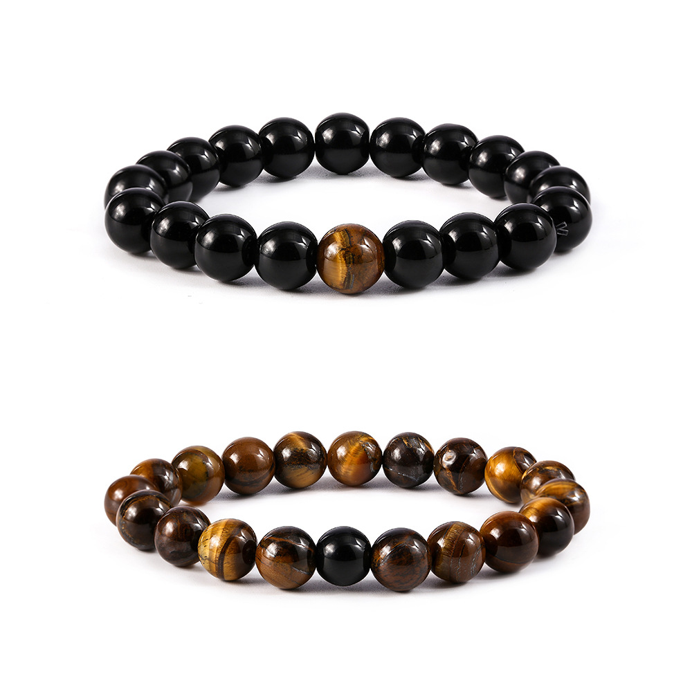 Amazon Hot Beaded Bracelet Tiger Eye Bracelet Yoga Sports Bracelet Imitation Agate Elastic Bracelet for Women