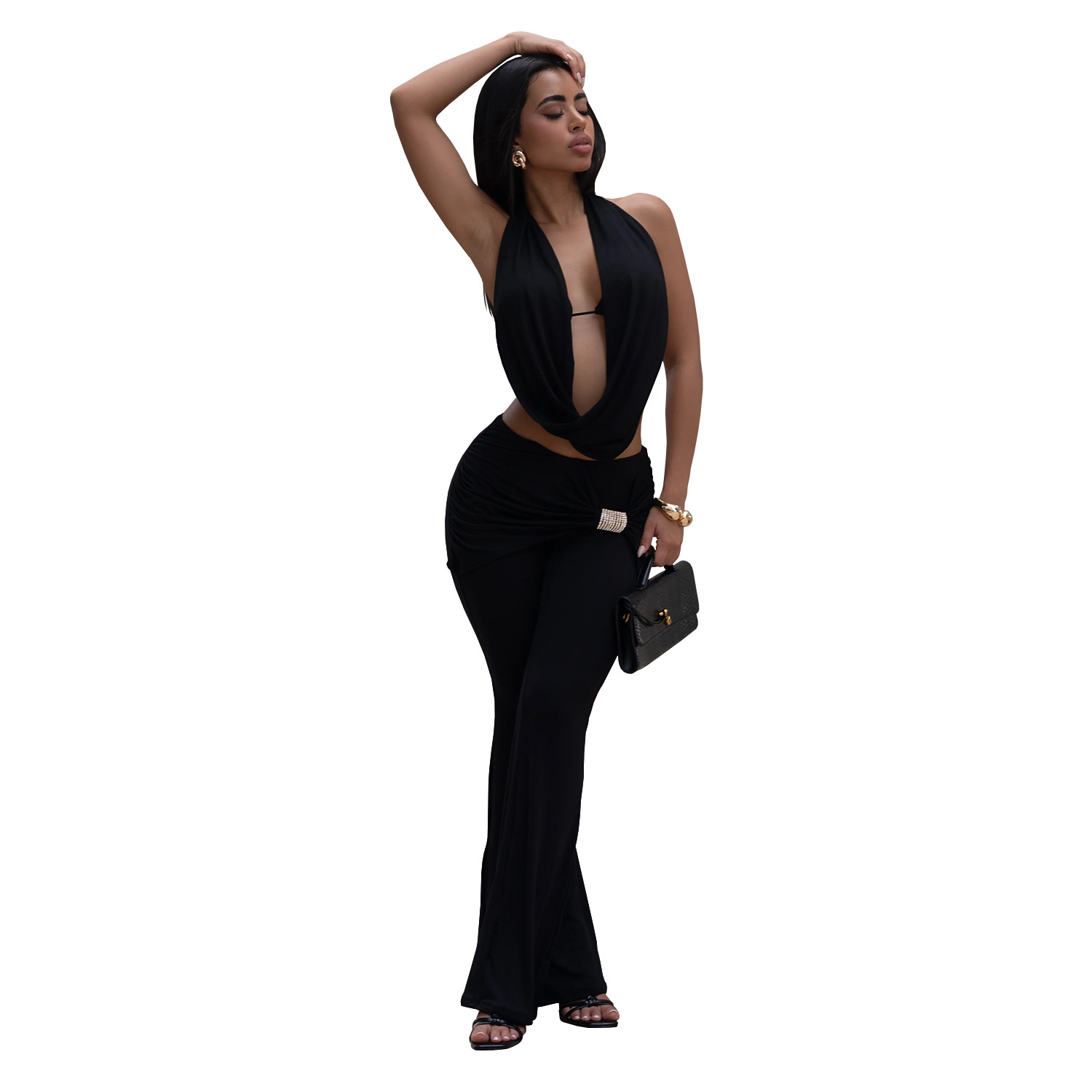 C7589 Aliexpress transfronterizo Amazon Europa y América de moda sexy ropa de mujer de color sólido con pantalones largos nuevos